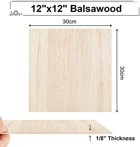 Lishine 12 PCs 1/8 de polegada Balsa Wood Feel 11,8 x 11,8, 3 mm de madeira fina de madeira para artesanato, laser, queima