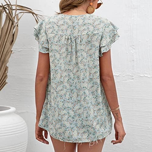 Blusas florais para mulheres tampos de verão femininos para mulheres 2022 V Pesh Ruffle Sleeve Tops para mulheres blusas de camiseta