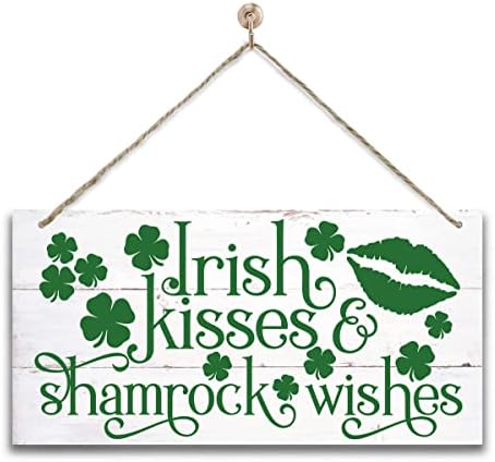 Decoração de madeira engraçada de St Patricks Day, beijos irlandeses e shamrock deseja placar de arte de parede de madeira impressa,