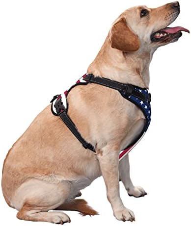 Arnês de cães da bandeira americana, arnês de animais de estimação sem puxão com coleira, colete reflexivo e ajustável