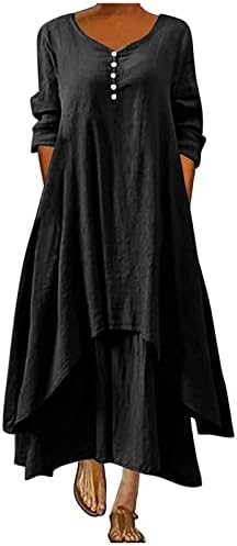 Vestido tifzhadiao maxi para mulheres de tamanho de linho de linho de algodão kaftan bainha irregular de vestido longo solto