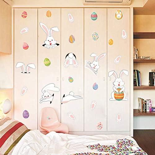AMOSFUN EASTO OVIOS Decoração adorável Easter Rabbit Adsether criativo Ovos coloridos adesivos de parede Autocolante Auto-adesivo Bunny Decal