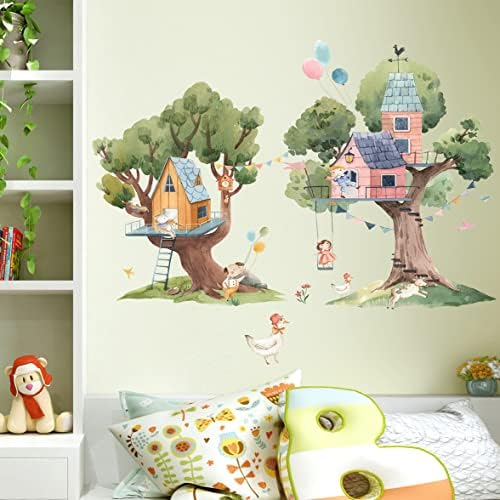 2 PCs Cartoon Tree Wall Stickers Decalques de parede Diy Removíveis 3d Setores de parede da floresta para crianças meninos garotos