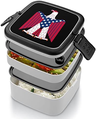 Bandeira americana Bald Eagle Bento Box Double Camada All-in-One Packable Lunch Recier com colher para viagens de