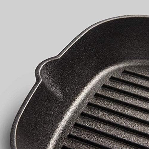 Pan de ferro fundido uxzdx - listra preta não revestida de solteira de fundo liso não bastão, frigideira doméstica com alça de madeira