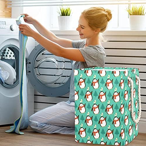 Cesto de lavanderia cesto de roupa dobrável com alças de armazenamento destacável, organizador de banheiro, caixas de brinquedo infantil Penguin Green