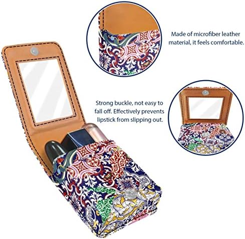 Caixa de batom de Guerrotkr, organizador de batom de Lip Gloss de couro com espelho, Mini Lipstick Suports, Padrão de textura retro