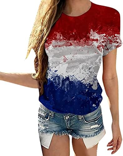 T-shirt da American Flag para feminino 4 de julho Camisas patrióticas do Dia da Independência Tops Túnica de manga curta de verão