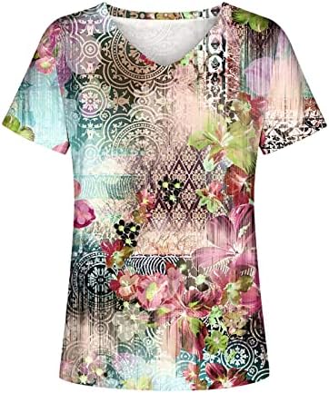 Blouses de verão feminino estampa floral casual de manga curta V pescoço folgado e confortável camisetas diárias e confortáveis ​​tops