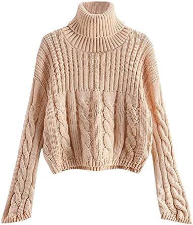 Turtleneck de manga longa feminina suéter de pulôvera longa de manga comprida Cable malha suéteres de jumper outono Tops de