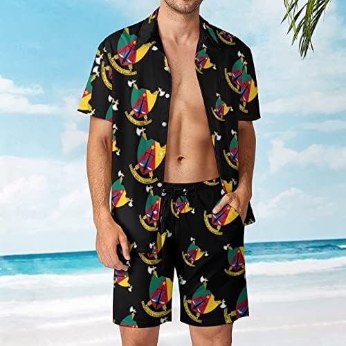 Brasão de braços de Camarões Men Men 2 Peças Conjunto de botões de manga curta Camisetas de praia Pontas de tees soltos Fit