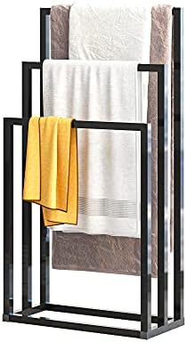 Rack de toalha de pé grátis, 3 manchas de camada de aço do piso da barra de toalhas, rack de secagem de toalhas de piscina para externo, banheiro, barracão