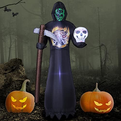 Kurala 9ft Halloween Infláveis ​​decoração Grim Reaper com luzes LED, Decoração de Halloween Presente Fantasma para Interior, Exterior, Partido, Quintal, Jardim, Gaãote