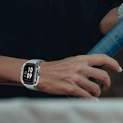 Skm Luxury Transparent Watch Modification Kit Case ， para Apple Watch 44mm 45mm DIY Mod Kit+tira de borracha ， para Apple Watch Band 45/44mm SE 8 7 6 5 4 SE