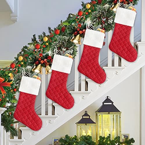 YooChee 4 Pack meias de Natal, 18 polegadas grandes meias xadrez de búfalo para decoração de natal, meia durável
