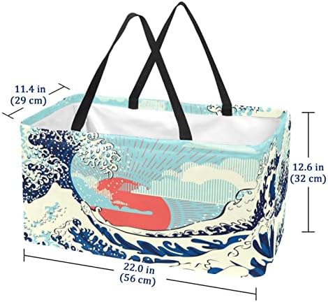 Cesta de compras reutilizáveis ​​estilo japonês onda azul portátil dobrável piquenique sacolas de mercearia