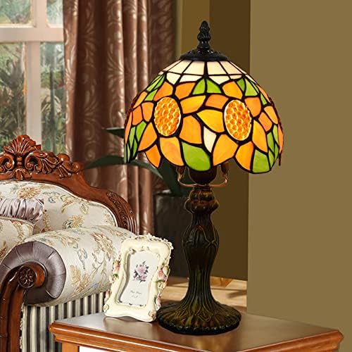 Fiunkes Tiffany Lamp, manchado lâmpada de vidro, lâmpada de mesa de cabeceira de cabeceira do quarto de girassol amarelo,