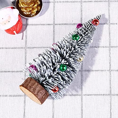 Polg Mini Árvores de Natal Artificial - Pinheiro Artificial Fosco de Neve em Miniatura Combatinha Com Base de Base de Madeira Ornamentos