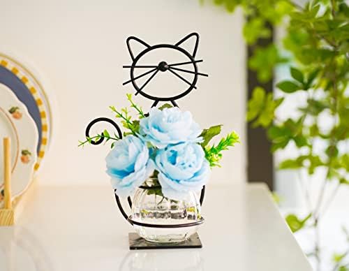 Joyathome Desktop Glass Planter Vase Solder, Metal Cat Plant Terrarium Stand para plantas decorações criativas para
