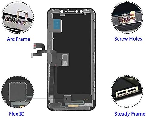 Kit de substituição de tela Brinonac para iPhone XS, conjunto de quadros de tela de tela LCD de 5,8 3D Conjunto de quadro de quadros com ferramentas de reparo completas, adesivo e vidro temperado