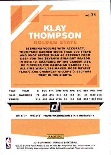 2019-20 Donruss 71 Klay Thompson Golden State Warriors Basketball Card
