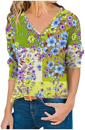 Camisas de manga longa para mulheres V Camisas de colorido colorblock casual Blouses soltas Túps de túnica de túnica de moda para