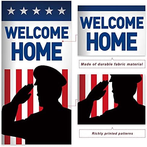 Bem -vindo a casa banner cenário Booth Props Soldiers Stars Stars Airman Decor para crianças Teens United Estado Americano
