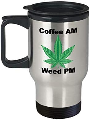 Café de café PM PM caneca de viagem para homens fãs de cânhamo de folha de cannabis