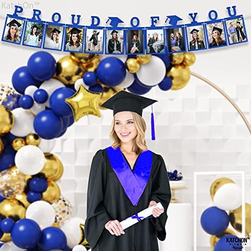 Katchon, grande banner de graduação em azul parabéns - 72x44 polegadas com banner de foto de graduação azul 2023 | Banner