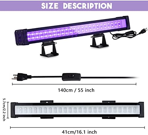 Lanfu LED Black Light Bar 24W, luz de inundação de luz preta LED com plugue + interruptor + cabo de alimentação de 5,5 pés para Halloween,