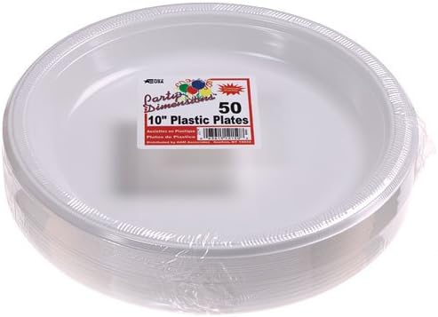 Dimensões de festa 50 contagem de placas de plástico, 10 polegadas, branco, pacote de clubes