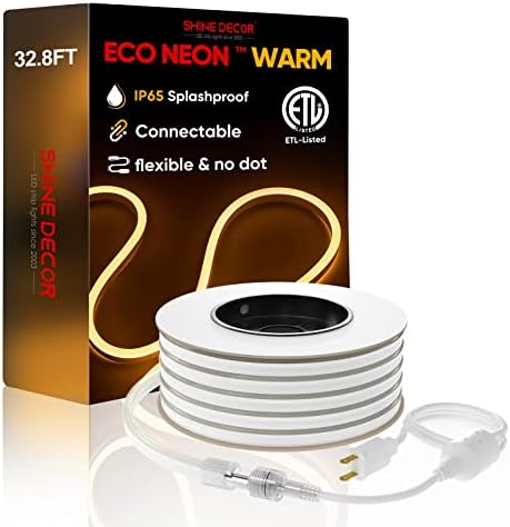 Luzes de corda de neon LED de decoração de brilho conectáveis, 32,8 pés flexíveis AC 110V 120V Luzes de tira de led de neon