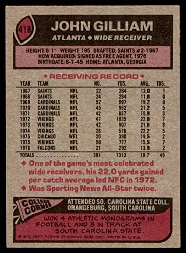 1977 Topps 418 John Gilliam Atlanta Falcons ex Falcons