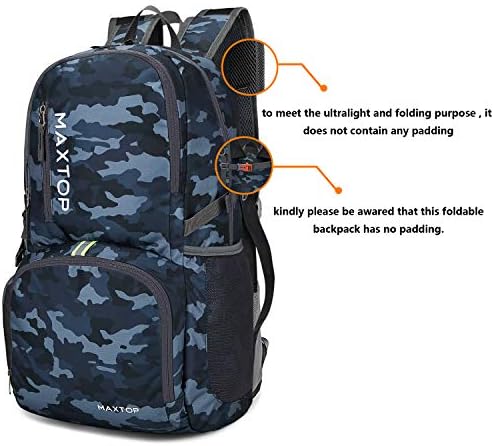 Maxtop 40/50l Backpack leve e empacotável para caminhadas para camping resistente à água resistente à água dobrável Daypack de viagem ao ar livre