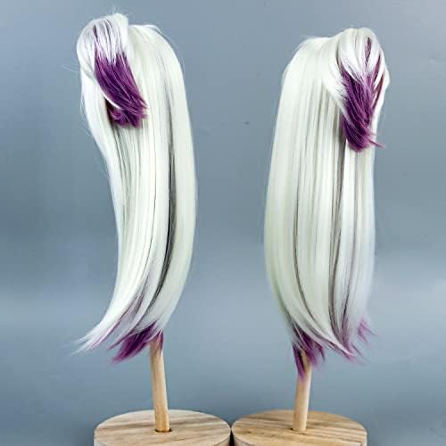 MUZIWIG 1/3 BJD SD DOLL WIG para mulheres meninas, peruca de cor roxa branca longa para 1/3 de boneca BJD Fazendo peruca sintética