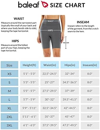 Baleaf Sweatleaf Feminino Feminino Compression Bikes Shorts 8 de cintura alta Yoga Gym Standex Shorts Bolsos laterais