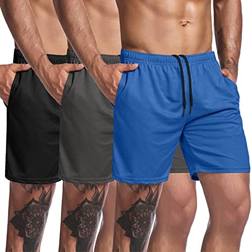 Coofandy masculino de 3 pacote de ginástica shorts de malha de malha de levantamento de peso de peso que treina corredor de bodybuilding com bolso