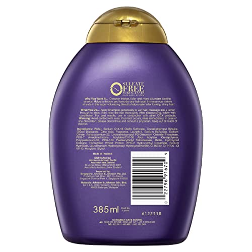OGX grosso e completo + biotina e shampoo volumizante para cabelos finos, shampoo espessante com vitamina B7 e proteína
