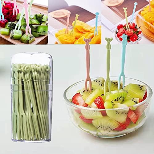 100 PCs Disponíveis Fruns de Frutas de Plástico, Picks de comida para crianças, Picks divertidos de bento, palitos de dentes de fruta de desenho animado, garfos de coquetel de bistrô com degustação de garfos de aperitivos de mini garfos de bolo