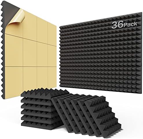Beequiet 12 Pacote de painéis de espuma à prova de som auto -adesivos 2 x 12 x 12 - Expandir painéis acústicos rápidos, painéis de parede à prova de som do design da pirâmide para absorver o som e eliminar ecos