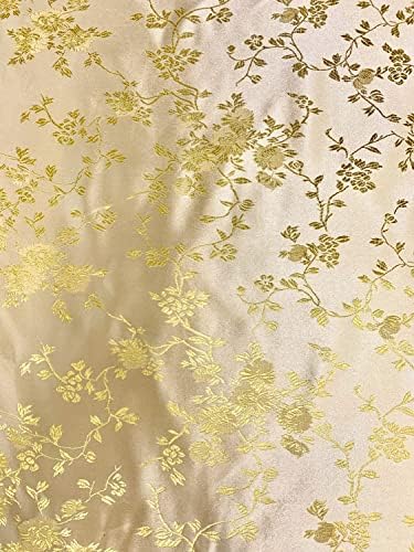 Sienna Light Yellow Gold Brocade Floral Brocade Chinese Cetin Fabric By the Yard - 10033