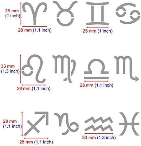 Aleks Melnyk 122 Estêncil de metal, símbolos do zodíaco 1,2 polegadas, astrológico, astrologia, horóscopo, modelo para