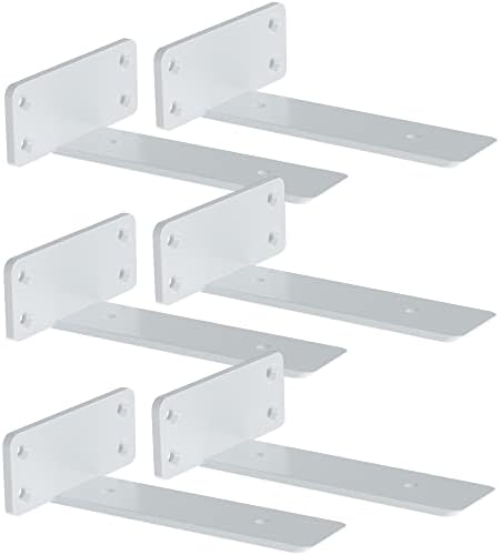 Suportes de prateleira flutuante ZGO, suportes de prateleira pesados, suportes de metal branco para prateleiras, suportes de parede para prateleiras, hardware de prateleira flutuante de 8 polegadas