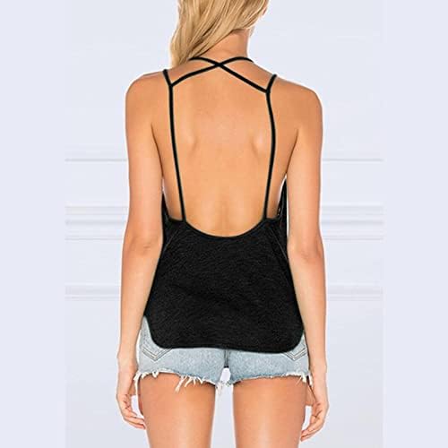 Mulheres raspadas Mulheres Casual Camisole Summer Open Back Top Strap Camisole Solid Color Tank Top