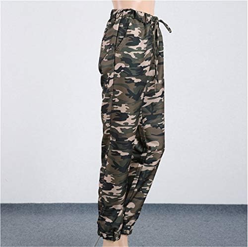 Andongnywell Women Casual Calça de bolso Block Block Elastic Mid Belt cintura Calça de carga Pequenos pés