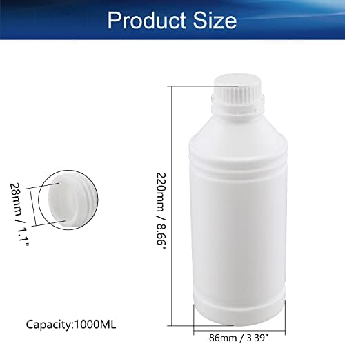 Bettomshin 2pcs garrafas de reagentes de boca larga, 22x28mm/0,87x1,1 1000ml PE Plástico selagem líquida garrafa à prova