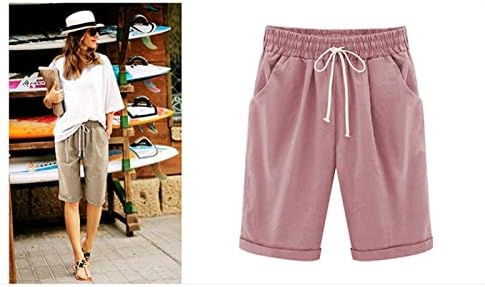 Shorts hvyesh para mulheres lisonasas da cintura elástica casual Pockets de cordão de traço de verão calças de lounge curto