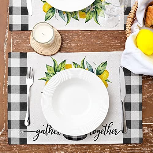 Decorações de verão Lemon Buffalo Plaid Placemats 18x12 polegadas Férias sazonal Spring Sunshine Decor Farmhouse Indoor Vintage