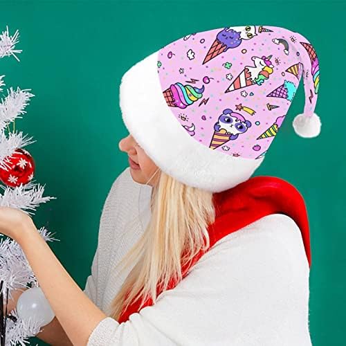 Unicórnio e sorvete de gato chapéu de natal chapéu de Papai Noel para adultos unissex Comfort Comfort Classic Xmas