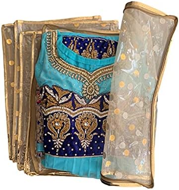Conjunto SRB12-M de 5 bolsas de armazenamento de roupas transparentes, saree cobre bolsa de saree, sacos de armazenamento sari,